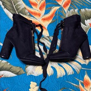 Suede Black Ankle Boots Heels